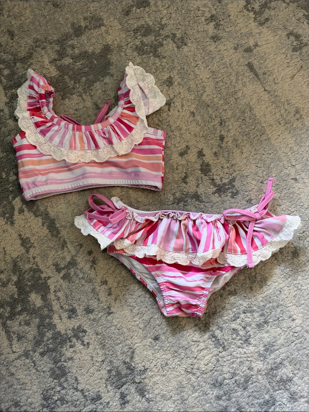 cheeky plum Pink and White Striped Ruffle Bikini Set